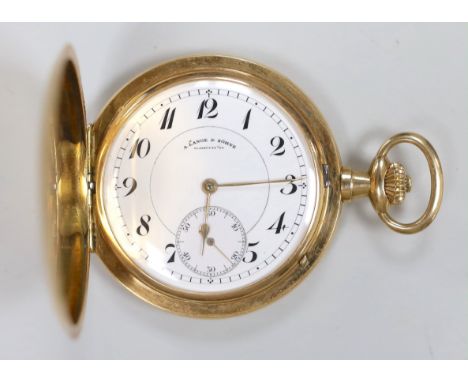 A Swiss 14k keyless hunter pocket watch by A. Lange &amp; Sohne, with Arabic dial and subsidiary seconds, case diameter 52mm,