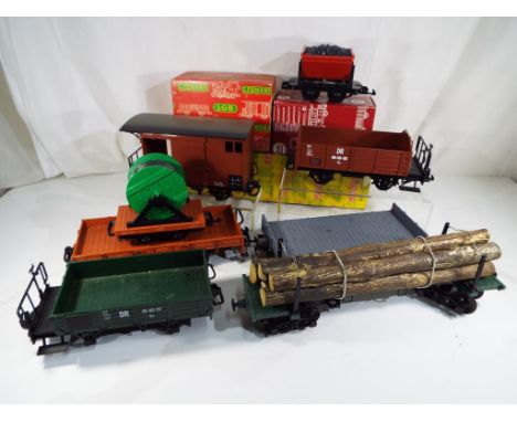 Lehmann - eight LGB (Lehmann Gross Bahn) G scale, gauge 1 goods wagons, various of which three boxed, generally exc [8] - Thi