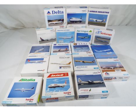 Herpa - Eighteen diecast model aeroplanes in 1:500 scale, predominantly by Herpa. All boxed. - This lot MUST be paid for and 