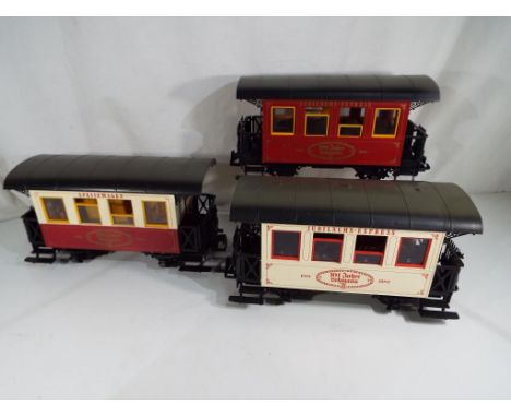 Lehmann - three LGB (Lehmann Gross Bahn) G scale, gauge 1 carriages, Jubilaums Express, exc, unboxed [3] - This lot MUST be p