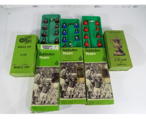Subbuteo - Three Subbuteo table football teams to include # C100 reference 2, # C100 reference 41 and # C100 reference 209. A