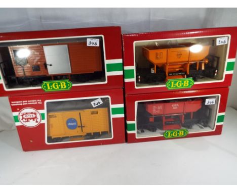 Lehmann - four LGB (Lehmann Gross Bahn) G scale, gauge 1, goods wagons, # 2 x 4041, 4027 and 40075, vg+ to excellent, in pred