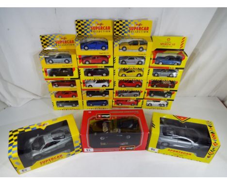 Diecast Models - 22 diecast model motor vehicles all contained in original window boxes from the Maisto Shell Sports Car Coll