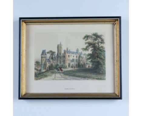 Antique original color lithograph on paper featuring the Chateau de Creully, Calvados by French artist Felix Benoist. Publish
