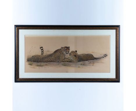 Original color lithograph on paper entitled Cheetah by American illustrator Richard Evans Younger who depicts the felines in 