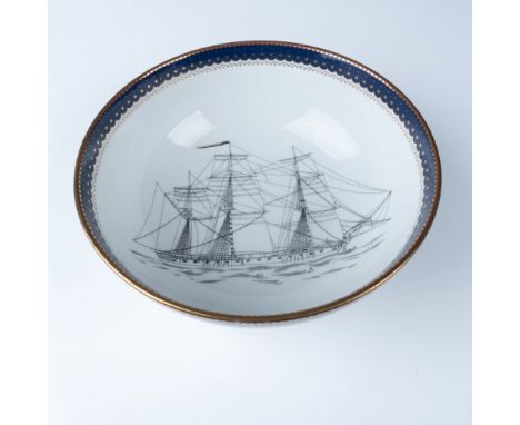 A stunning reproduction of the Truxtun Bowl from the Navy Museum, crafted by Andrea by Sadek. This porcelain bowl features an