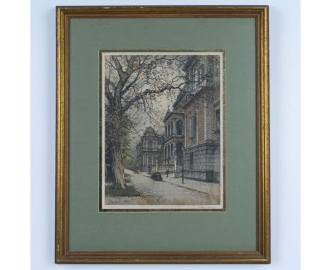 An original vintage framed color etching on paper by Austrian artist Josef Eidenberger, depicting the University of Vienna. A