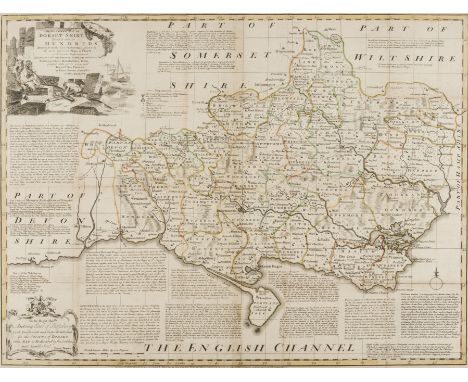 Bowen (Emanuel) An Accurate Map of Dorsetshire Divided into its Hundreds, title with vignette of fisherman upper left, engrav