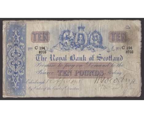 Royal Bank of Scotland, £10, 18 April 1905, serial number C194/8703, two manuscript signatures low right, the very early firs