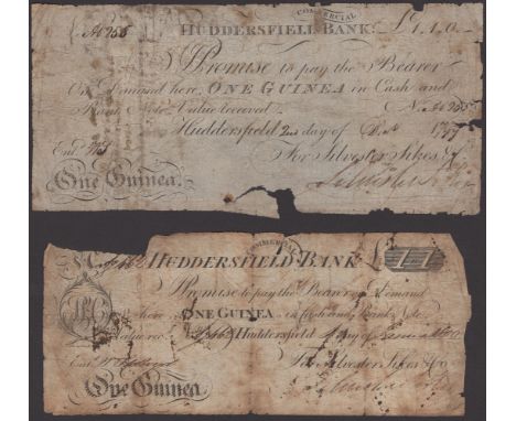 Huddersfield Commercial Bank, for Silvester Sikes & Co, 1 Guinea, 2 December 1799, serial number Ab 255; also 1 Guinea, 4 Jan