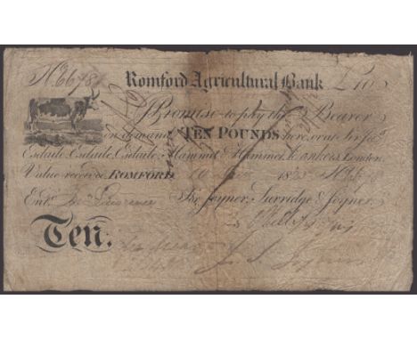 Romford Agricultural Bank, for Joyner, Surridge and Joyne, £10, 10 October 1823, serial number 6678, manuscript signature of 