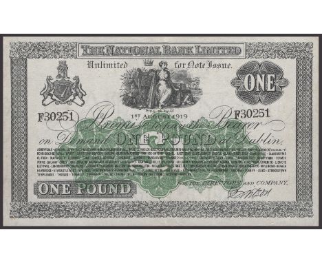 The National Bank Limited, £1, 1 August 1919, serial number F30251, Wilson signature, light central crease otherwise good ext