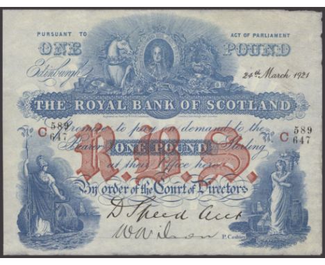 Royal Bank of Scotland, £1, 24 March 1921, serial number C589/647, Speed and one additional manuscript signature, clean and f