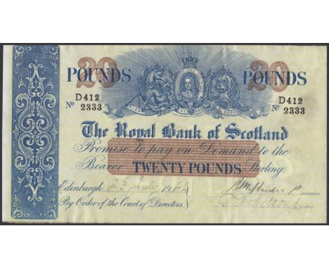 Royal Bank of Scotland, £20, 23 July 1942, serial number D412/2333, two manuscript signatures at low right, ink numerals on r