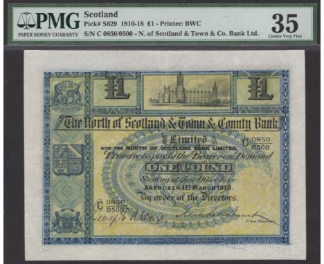 North of Scotland Bank Limited, £1, 1 March 1918, serial number C 0850/0500, two manuscript signatures, overprinted on previo