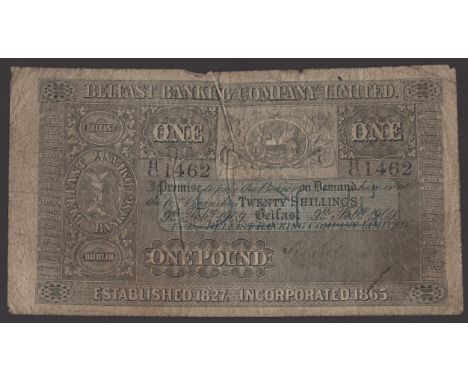 Belfast Banking Company Limited, £1, 9 February 1909, serial number H/C 1462, grey with a pale blue central panel, manuscript