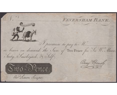 Feversham Bank, for Sir Wm Moore, Sooty, Smokejack, & Self, unissued 2 Pence, ND (1790s), no serial number, signatures of Sim