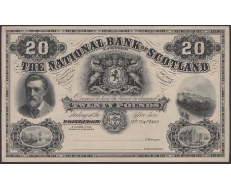National Bank of Scotland Limited, uniface monochrome die proof £20, ND (1889), no serial number or signatures, uncirculated,