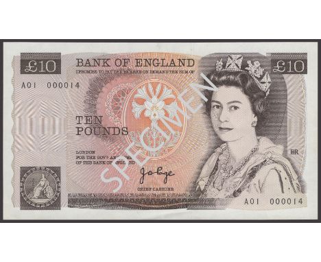 Bank of England, John B. Page, £10, 20 February 1975, serial number A01 000014, light handling, overall uncirculated and an w