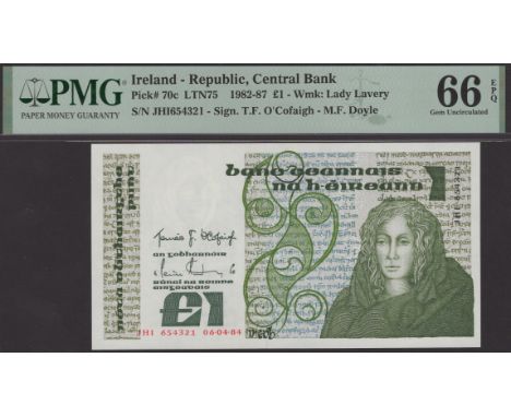 Central Bank of Ireland, £1, 6 April 1984, serial number JHI 654321, O’Cafaigh and Doyle signatures, in PMG holder 66 EPQ, ge