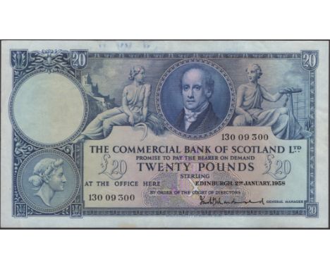 Commercial Bank of Scotland Limited, £20, 2 January 1958, serial number 130 09300, MacDonald signature, light foxing, overall