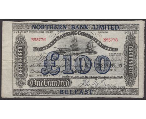 Northern Bank Limited, £100, 2 June 1919 (1929), serial number 5776, manuscript Craig signature low right, pinholes, a solid 