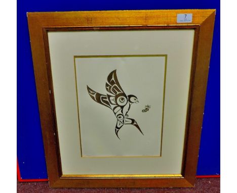 Glen Rabena - Native Indian Bird Serigraph In gold foil, "Swallow" - Limited Edition Print framed with Certificate.