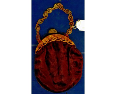 Ladies Purse (small) Light felt material with Bakelite strap "chain", fitting and catch, attractive item.