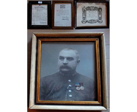 Word War I - Special Constabulary Service Documents Scrolls with superb portrait photo Thomas H.Hadaway.