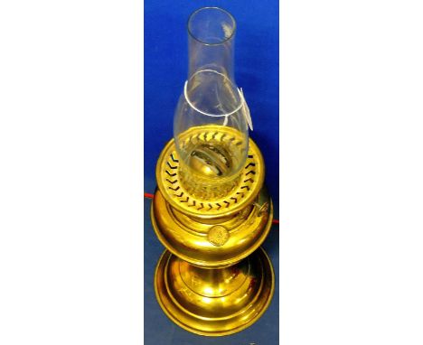 Vintage Brass Oil Lamp Green shade, clear glass chimney with Millers Price Guides (2).