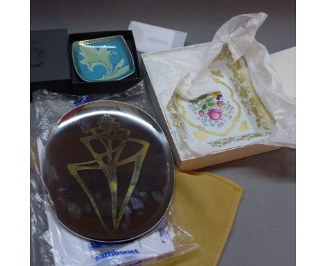 A Patek Philippe dish featuring floral decoration to centre 1998, a Versace Rosenthal small pin dish and a vintage Sambonet 1