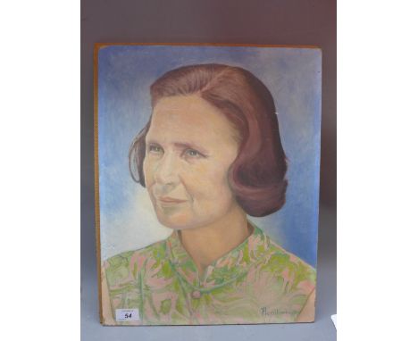 An oil on board portrait of a woman signed Piccolomini, 36cm X 46cm 