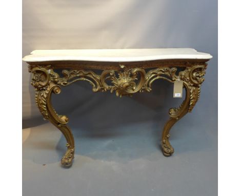 A giltwood console table with marble top. H-85cm W-120cm D-50cm