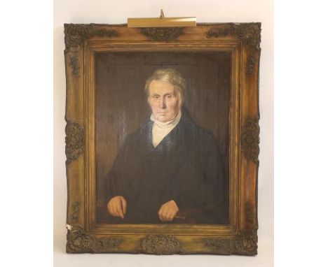 ENGLISH SCHOOL (Early-Mid 19th Century), Portrait of a Gentleman, half length, seated in Black Coat and White Necktie, oil on