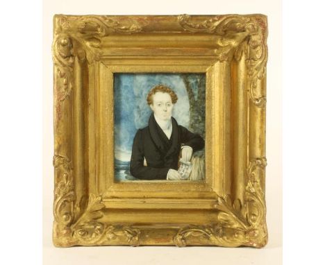 ENGLISH SCHOOL (19th Century), Half length portrait miniature, watercolour on ivory, of the composer Robert Schuman, wearing 