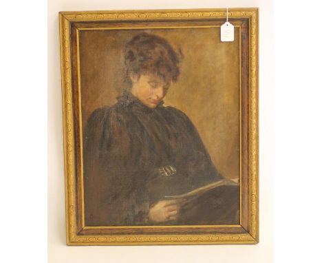 ENGLISH SCHOOL (Late 19th Century), Portrait of a Young Woman Reading, half length, oil on canvas, unsigned, 20" x 16", frame