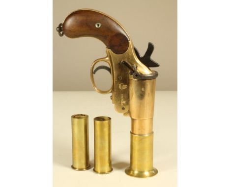 A DEACTIVATED WEBLEY &amp; SCOTT VERY (FLARE) PISTOL, of brass construction with 5 3/4" flared barrel, stamped "NZ", with bro