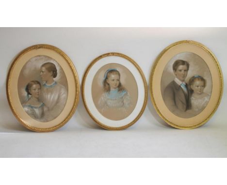 ALEXANDER BLAIKLEY (19th Century), Family Portrait Group, a pair of oval pastels, signed and dated 1867/68, 20 1/4" x 23 1/42