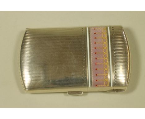 A FRENCH SILVER CIGARETTE CASE, maker's mark BC, stamped 935, of D-end form, the hinged cover with engine turned stripes encl