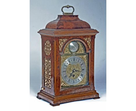 A GEORGIAN WALNUT CASED TABLE CLOCK, c.1730, by James Backhouse, Lancaster, the six pillar fusee movement with verge escapeme