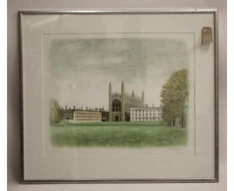 DAVID GENTLEMAN (b.1930), King's College, Cambridge, limited edition lithograph 1/200, signed in pencil, 17 3/4" x 22", silve