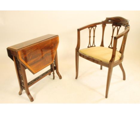 A LATE VICTORIAN ROSEWOOD SUTHERLAND TABLE, the moulded edged canted oblong top with satinwood banding, raised on reeded squa