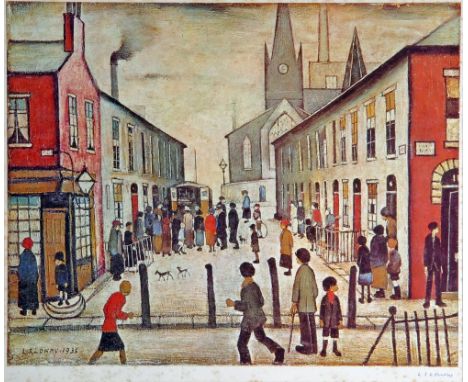 LAURENCE STEPHEN LOWRY (1887-1976), The Fever Van, offset lithograph in colours, signed in biro, 17 1/4" x 20 3/4", with Fine