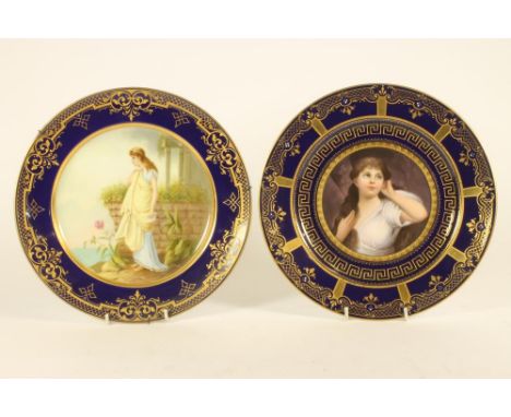 A VIENNA PORCELAIN CABINET PLATE, late 19th century, of plain circular form, centrally painted by Mesaux(?) with the bust por