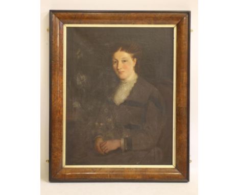 LEE JONES (19th Century), Portrait of a Lady, seated wearing a brown dress with lace collar, oil on canvas, signed and dated 