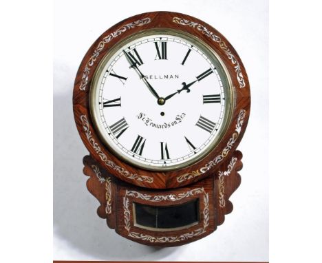 A ROSEWOOD WALL CLOCK signed Sellman, St Leonards On Sea, the single fusee movement with anchor escapement, 12" enamel dial w
