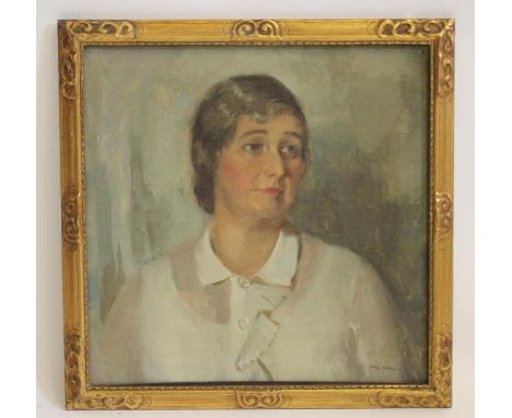 TERESA NORA COPNALL (1928-2007), Portrait of a Lady wearing a White Silk Blouse, half length, oil on canvas, signed, 20" x 20