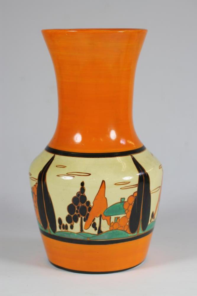 A CLARICE CLIFF FANTASQUE BIZARRE WILKINSON POTTERY VASE, 1930's, of