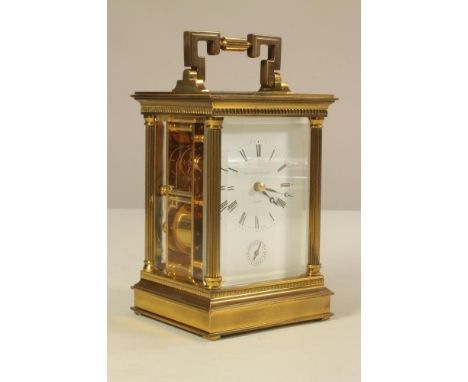A MATTHEW NORMAN BRASS CASED CARRIAGE CLOCK, 20th century, N1750, the twin barrel movement with lever escapement striking the