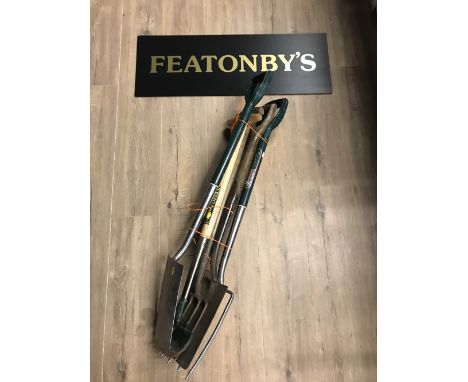 BUNDLE OF GARDEN TOOLS  ( 2 SPADES , 1 FORK , EDGE CUTTER )